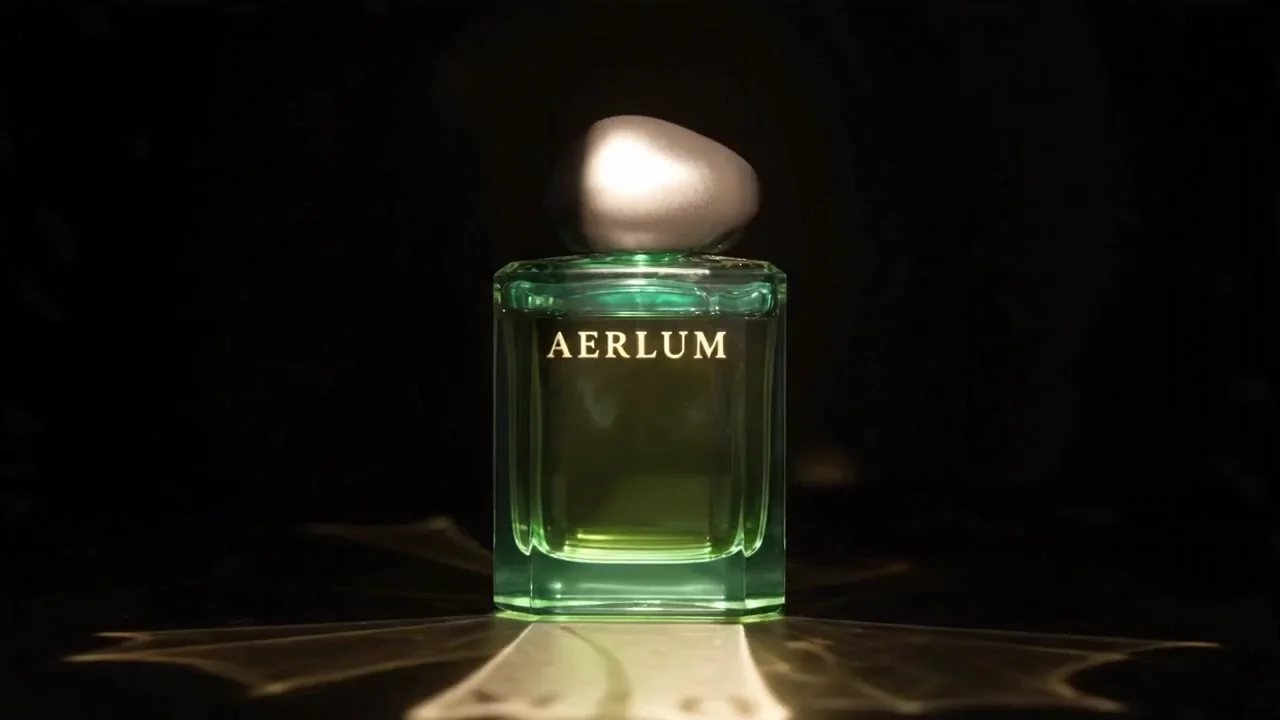 The first Swap result: a green glass bottle with a grey pebble cap in the same burst of light on the same black set, the lettering from the original still on its front