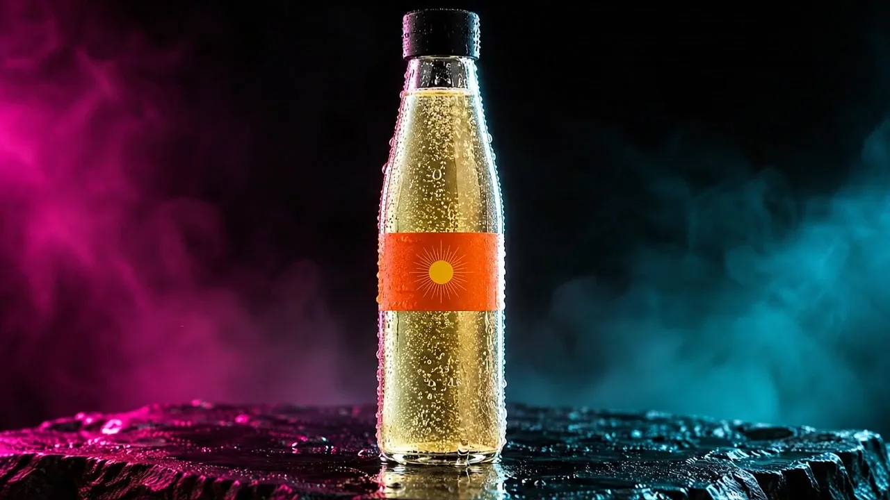 The first hero take: a push-in that keeps going until only the bottle's shoulder fills the frame