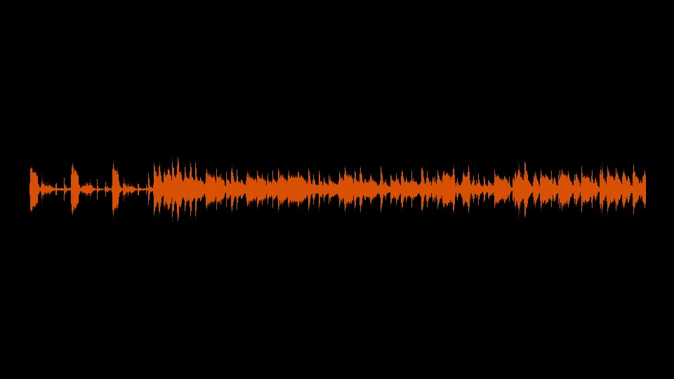 The waveform of the score: a fast 1990s jazz-blues instrumental with brushed drums, walking bass and muted trumpet