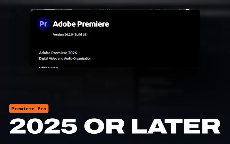 The About Premiere Pro window from the plugin page shoot, under the version the plugin needs: Premiere Pro 2025 or later.