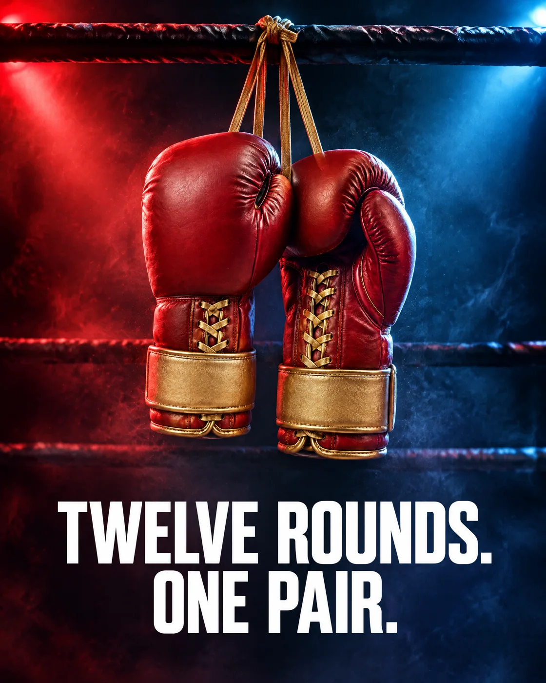 A 4:5 poster: the gloves hanging from the rope, the headline across the bottom
