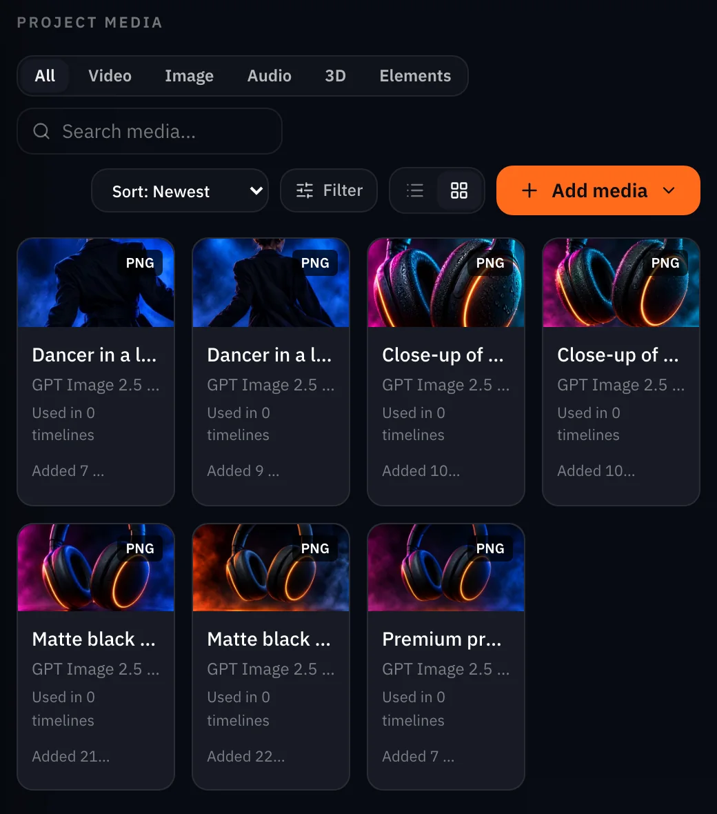 The Orange Ring campaign project page with its media grid: the hero and the six creatives