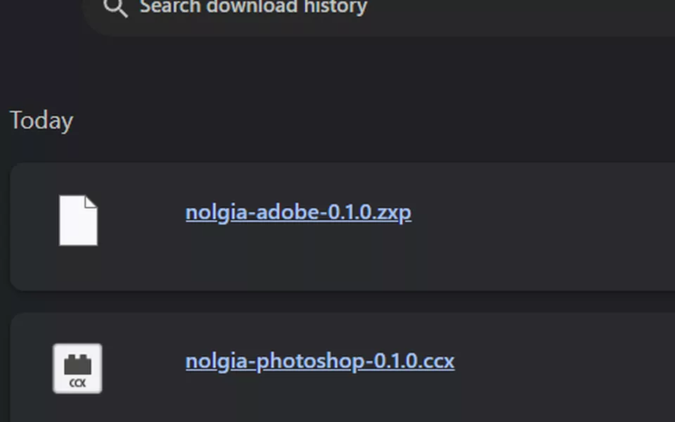 The browser's download list with the After Effects plugin file.