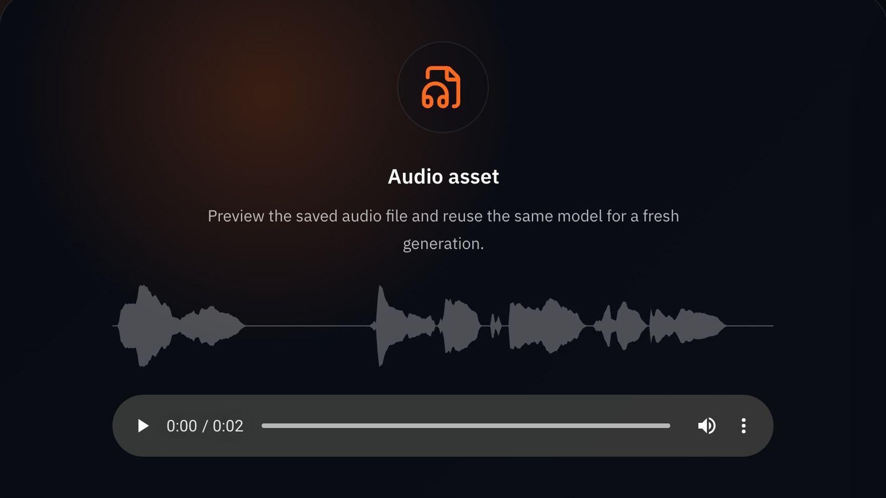The NOLGIA audio player with the real waveform of a generated voiceover take.
