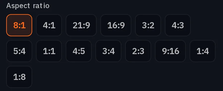 A grade de Proporção com 8:1 selecionado e 1:8 na última linha