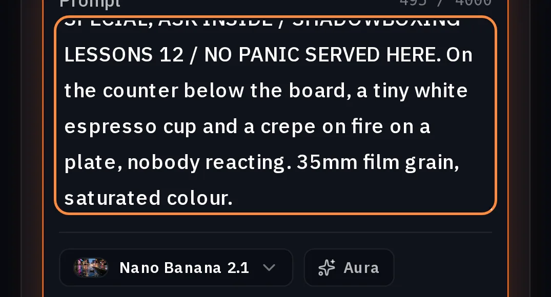 A caixa de prompt em Criar imagens terminando com as linhas do menu, com Nano Banana 2.1 selecionado abaixo