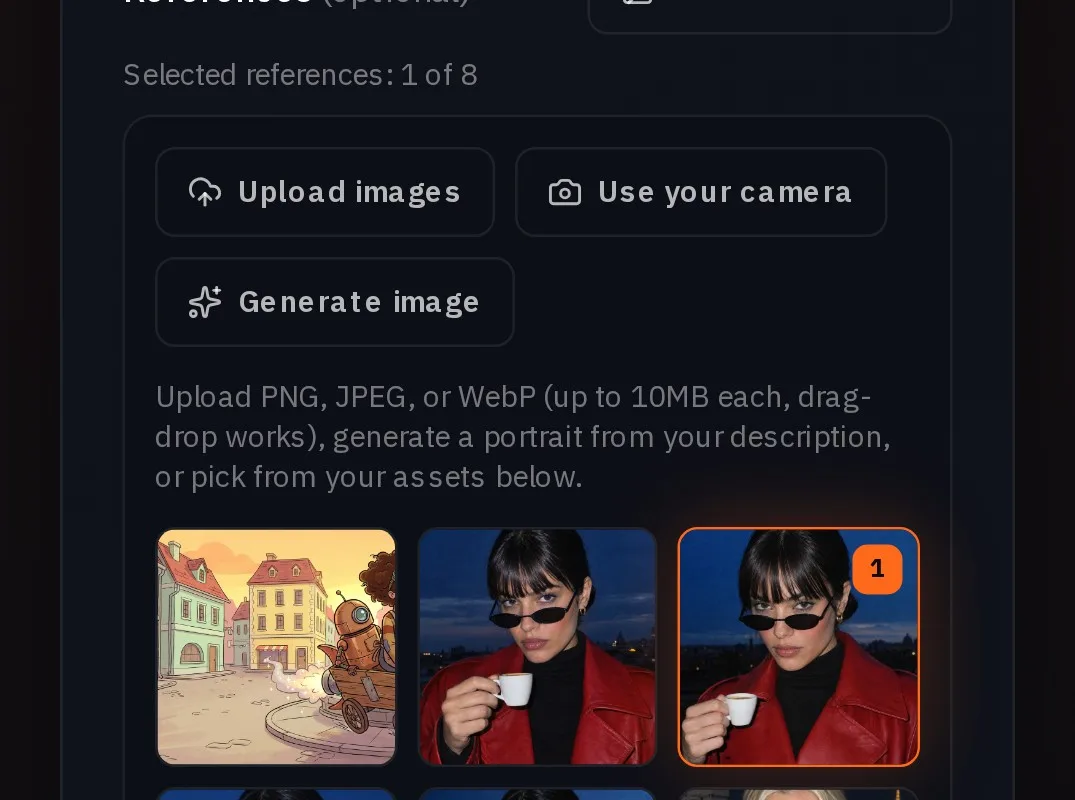 The References section with Juno's portrait picked as reference 1