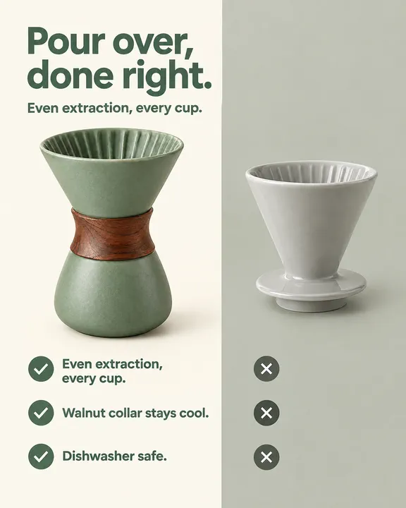 Us vs them, 4:5 feed ad: the dripper beside a plain unnamed generic alternative, check marks against crosses